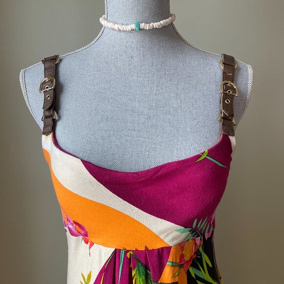 Cache Y2k Tropical Print Dress with Buckle Straps Size Large - Picture 4 of 6